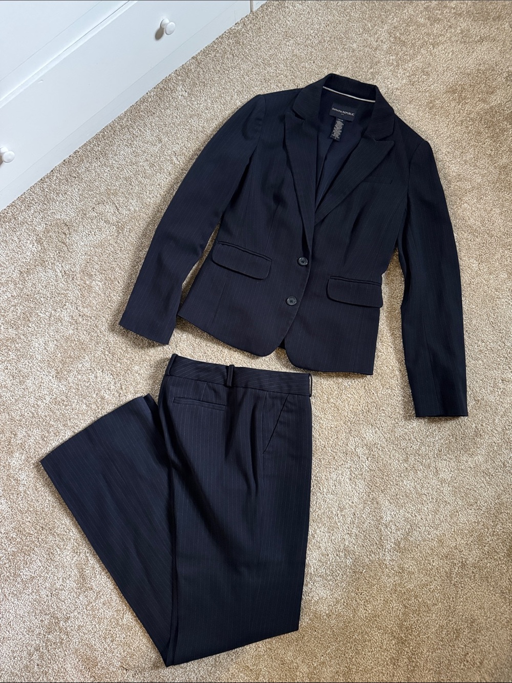 Banana Republic Navy Pinstripe Women's Suit - Two-Piece Blazer & Trousers